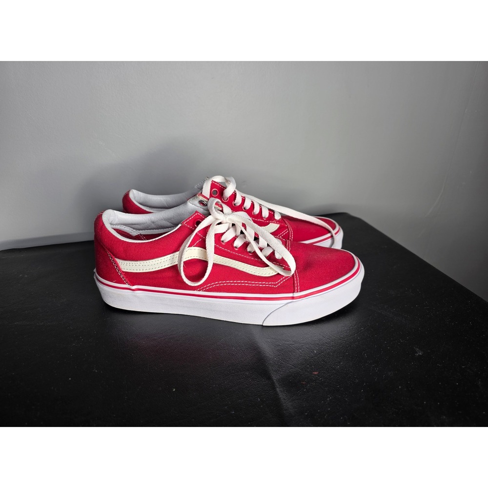 Vans Old Skool Red White Canvas Low Top Skate Shoes Mens 7.5 Women 9